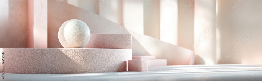 Poster Podium featuring abstract geometric elements and shapes designed for product display and presentation in a softly focused 3D rendered scene
