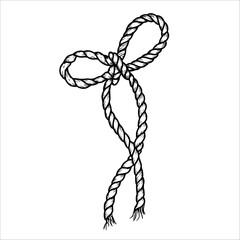 Hand drawn rope in the form of a bow, nautical collection, vector illustration