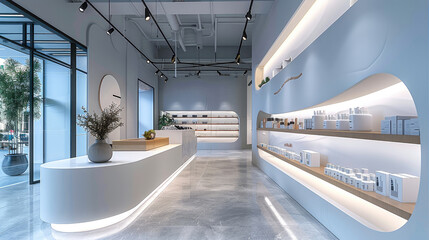 Retail store made with single color solid surface. Generative AI.