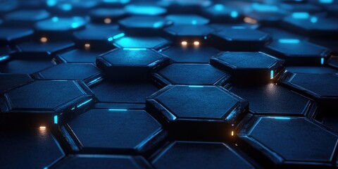 Obraz premium Dark hexagonal platforms interconnected in a background 3D rendering Digital computer artwork