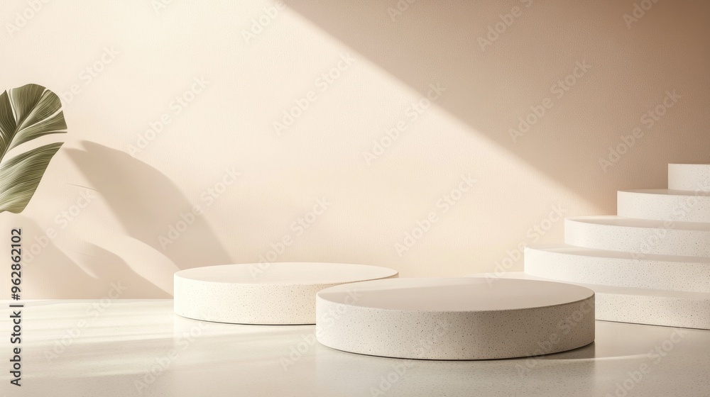 Poster Geometric podium for minimal product display in soft pastel colors ideal for mockups and business presentations 3D rendering illustration
