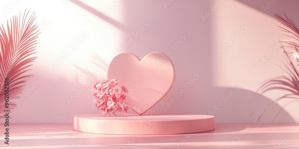 Poster sweet love scene featuring a minimal display podium for product presentation pink pedestal with a ch