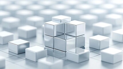 Abstract representation of a business growing through digital cubes stacking higher and higher, symbolizing scalability, growth potential, digital infrastructure