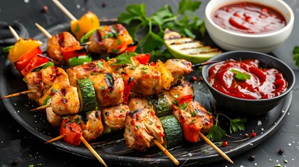 Grilled Chicken Skewers with Zucchini and Bell Peppers
