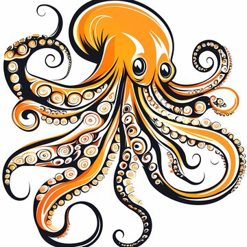 recommend clip art: A stylized illustration of an orange octopus with swirling tentacles.