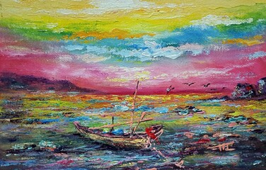 art oil color painting phuket thailand sea beach	