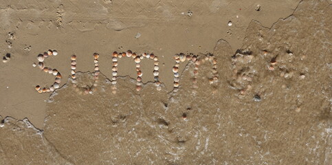 Summer Word on Sand made of Seashells