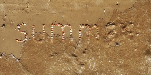 Summer Word made of Shells on Sand