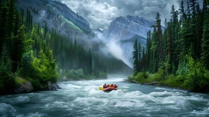 Whitewater Rafting Adventure in a Mountain Valley
