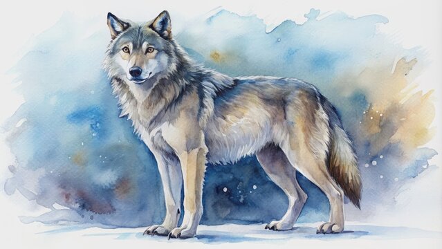 Watercolor ink pencil drawing of powerful norther Fenris wolf, watercolor, ink, pencil, drawing, art