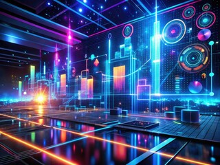 Obraz premium futuristic digital futuristic abstract data visualization futuristic 3d interface digital video editing software futuristic neon glow abstract futuristic concept futuristic workflow