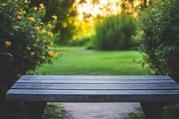 Naklejka premium Empty bench inviting you to relax in the park