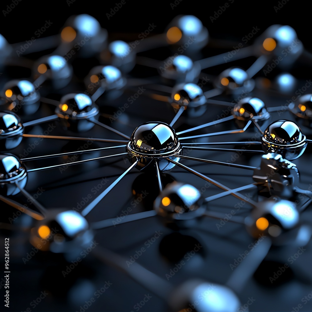 Wall mural a close-up view of a futuristic network of interconnected metallic nodes, symbolizing connectivity a