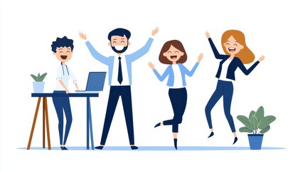 Successful Professionals Celebrating with Joy and Achievement in Modern Office Setting