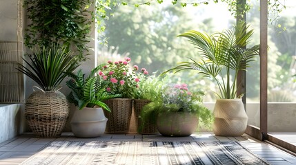 Fototapeta premium Indoor Plants Arrangement A Lush Oasis of Green