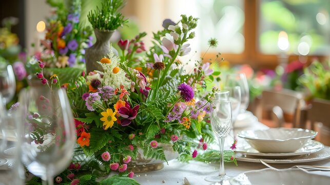 Rustic Summer Table Setting with Vibrant Wildflower Centerpiece