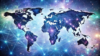 Fototapeta premium futuristic galaxy map on metallic white background with holographic neon lines, stars, and space-inspired typography