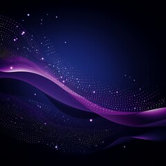 Abstract purple and blue background with glowing dots and waves.