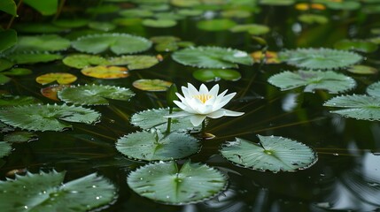 Water Lily Blooming in a Tranquil Pond