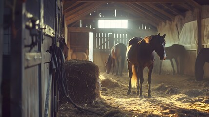 Horses in a Rustic Stable A Glimpse into Rural Life