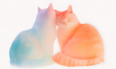 Fototapeta premium A loving hugging couple of kittens. Greeting card for birthday, Valentine's day or wedding invitation.
