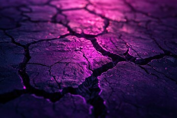 Fototapeta premium Dramatic Cracked Earth Surface with Vibrant Purple and Blue Tones Suggesting Environmental and