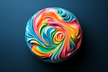  birthday cake Top view with colorful rainbow decorations, frosting, and vibrant design details, new beautiful stock image illustration AI