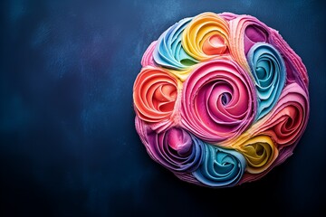  birthday cake Top view with colorful rainbow decorations, frosting, and vibrant design details, new beautiful stock image illustration AI