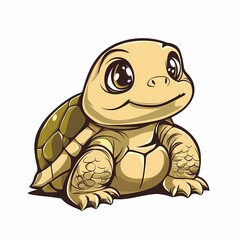 Obraz premium A cute cartoon turtle with big eyes and a smile, sitting on a white background.