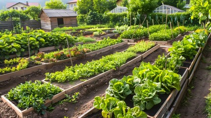 Vibrant Vegetable Garden with Raised Beds