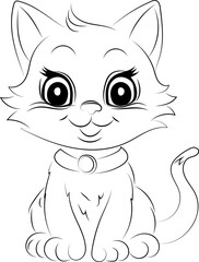 Cute kitten cartoon character coloring page vector illustration. Animal,  colouring page for kids