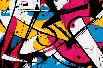 Abstract geometric pattern with vibrant colors and bold lines, digitally rendered in a contemporary style.