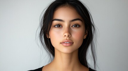 Naklejka premium Model for the beauty industry targeting Gen Z, offering fashion, body care, hair care, acne care, UV protection, and health insights for stylish young individuals and salon promotions.