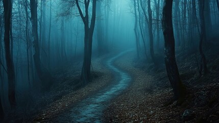 Naklejka premium A dark, winding path through a haunted forest