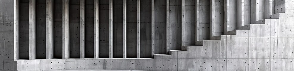 Abstract geometric pattern of a concrete wall with a staircase. Modern architecture, minimalism, building design, industrial, concrete.