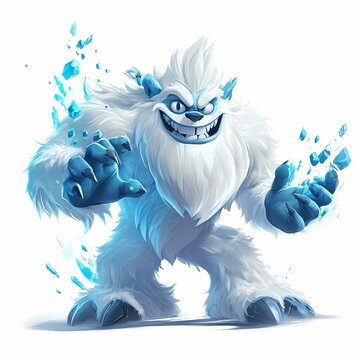 A cartoon yeti with a menacing grin,  surrounded by shards of ice. It's looking directly at the viewer.