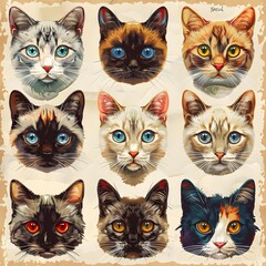 Fluffy kittens, a white one with black eyes and two others, play together on a white background