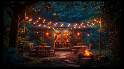 Obraz premium Romantic Night in a Rustic Garden with Fire