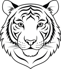 Intricate tiger head icon vector illustration with bold black lines