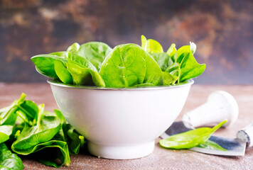 Heap of baby spinach leaves on a table