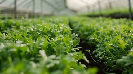 Close-up of Arugula Plants Growing in a Greenhouse