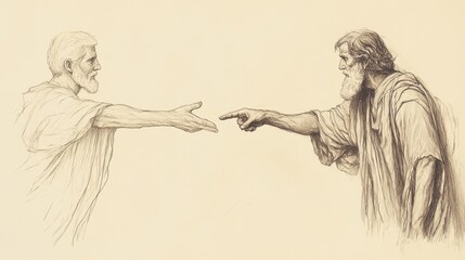 Fototapeta premium Folly's Recklessness: A Fool Eager for Empty Promises Next to a Wise, Deliberate Figure