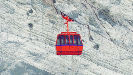 Naklejka premium Place of Interest in Israel. Cable car in Rosh Hanikra on the border between Israel and Lebanon. Touristic Conception