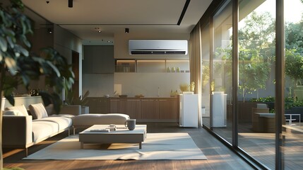 Obraz premium Modern Living Room with Open Space Design and Large Windows