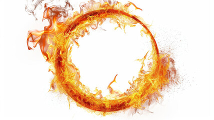 Abstract fire ring with smoke creates dynamic visual effect, showcasing vibrant flames and swirling smoke.