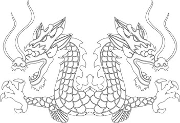 Sketch vector illustration silhouette design detail ornament decoration mythological animal flying dragon classic vintage