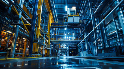 Modern technological production plant. Automation of logistics using a robot. Technology, industry concept.