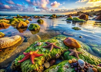 tel aviv beach low tide beach rocks tidal pools sea anemones starfish abstract patterns natural textures muted colors extreme close-up macro photography