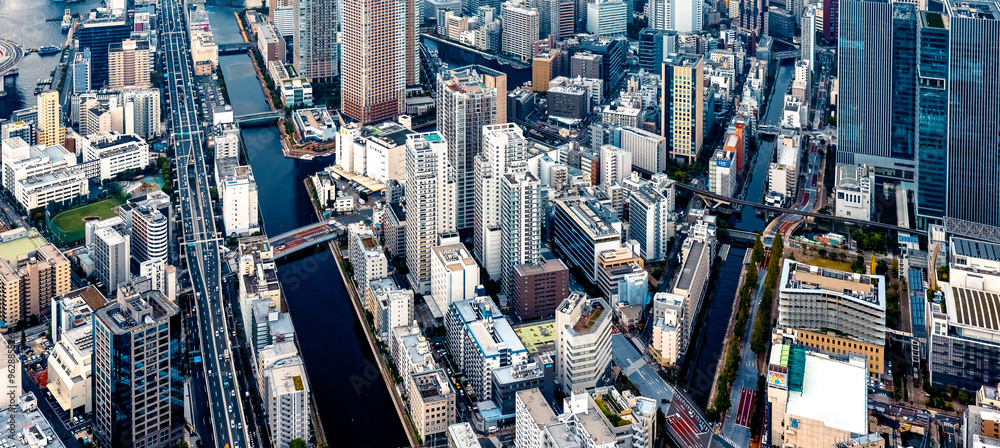 Poster aerial view of minato city, tokyo, japan