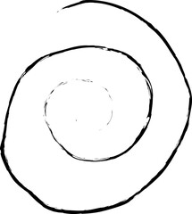 Spiral abstract circle, swirl brush stroke hypnosis psychedelic shape, geometric textured form. Concetric grunge irregular free hand doodle meander. Vector illustration